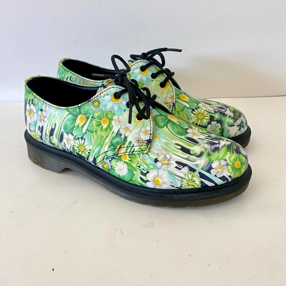 NEW Dr. Martens Green Slime Floral Classic Oxford Shoes 8